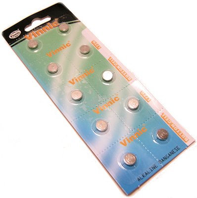 Vinnic AG2 L726 SR726 SR59 396 556 29 RW411Alkaline Battery (10 Pack) used in Watches, Calculators, Toys, Lasers, Clocks, Thermometers, and many other electronic items.