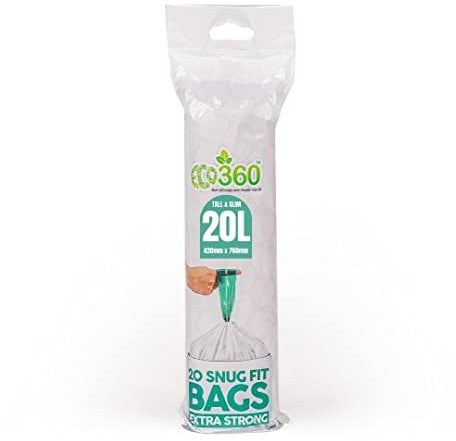 Eco Bag BDS01 360 Extra Strong Kitchen Drawstring Bin Liners 20L (20 Bags), White