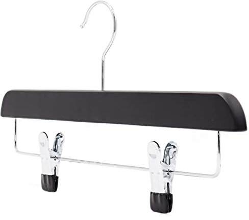 The Hanger Store 10 Black Wooden Trouser, Skirt Hangers With Clips, Coat Clothes Hangers