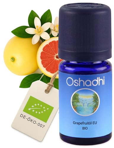 Oshadhi Bio Grapefruitöl 5 ml - 100% NATURREIN - Ätherisches Öl Kaltgepresst aus Frischen Grapefruit Schalen - Aromaöl Für Diffuser, Duftöl Zur Aromatherapie - Vegan & Zertifiziert - Aus Italien