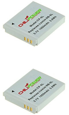 2x ChiliPower NB-6L, CB-2LY (1050Ah) Akku für Canon PowerShot D10, D20, S90, S95, S120, SD770 IS, SD980 IS, SD1200 IS, SD1300 IS, SD3500 IS, SD4000 IS, SX170 IS, SX240 HS, SX260 HS, SX270 HS, SX280 HS, SX500 IS, SX510 HS, ELPH 500 HS, Ixus 25 IS, 85 IS, 95 IS, Digital Ixus 105, 200 IS, 210