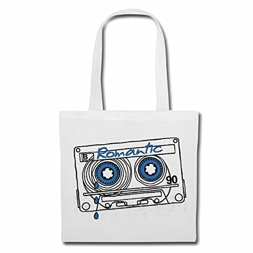 Reifen-Markt Tasche Umhängetasche ROMANTIC MUSIKKASSETTE KASSETTENREKORDER RETRO BANDSALAT TECHNO JAZZ FUNKY SOUL TRANCE FESTIVAL HOUSE HIPHOP HIP HOP DJ Einkaufstasche Schulbeutel Turnbeutel in Weiß