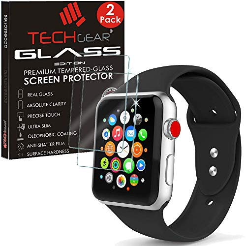 TECHGEAR [Pack de 2] VERRE Original, Protecteur d'Écran en Verre Trempé Compatible pour Montre Apple, Watch 42mm, Watch Sport, Watch Edition [Séries 2 & Séries 1]