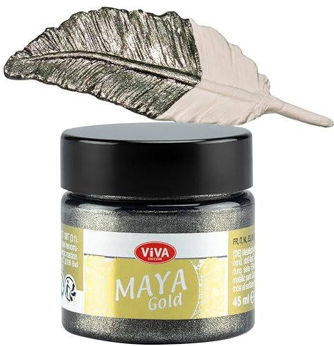 Viva Decor Maya Gold 45ml (Grau) - Metallic-Acrylfarbe für kreative Werke auf Holz, Glas und Porzellan. Stoßfest, wischfest und wetterfest für glänzende Metall- / Metallic Effekte