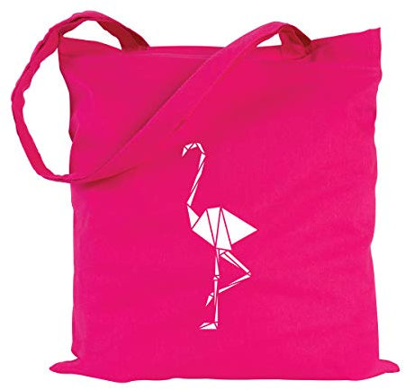 JUNIWORDS Jutebeutel - Wähle ein Motiv & Farbe - Origami Flamingo (Beutel: Pink, Motiv: Weiß)