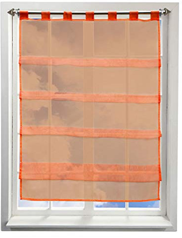 Gardine mit Falten Schlaufen Gardinen Voile Lichtdurchlässig Vorhang (BxH 90x110cm, orange)