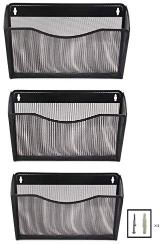 EasyPAG 3 Pochette Paysage Métal Porte Revue Mural Porte Document Suspendu A4 Organisateur de Bureau à Suspendre Banette de Rangement Range Papier Corbeille a Courrier Murale,Noir