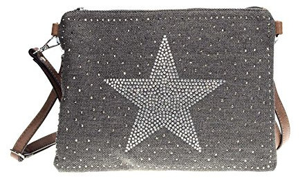 ROSENROT - STARS - Umhängetasche aus Canvas, Sterne aus Strass Schwarz, 28x20cm
