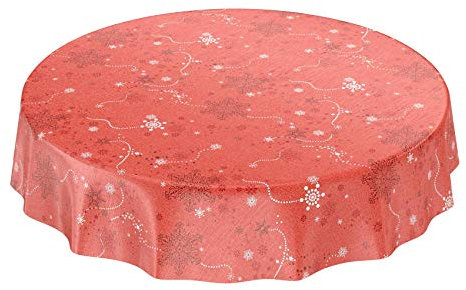 ANRO Wachstuchtischdecke Wachstuch Wachstischdecke Tischdecke Weihnachten Schneeflocken Rot Rund 120cm
