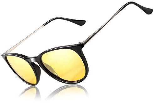 TJUTR Polarisierte Nachtfahrtbrille für Autofahren Damen und Herren HD Gelbe Nacht Vision Blendschutz Brille - UV400 (Schwarz/Gelb)