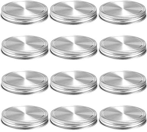 Edelstahl-Deckel für Einmachgläser, 12 Stück, wiederverwendbar und auslaufsicher, Aufbewahrungskappen mit Silikon-Dichtungen für Gläser mit normaler Mundgröße 12-Pack Stainless Steel Lids(Wide Mouth)