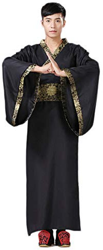 Black Sugar Kimono Japonais Chinois Traditionnel Homme Samouraï Déguisement Noir Dorée Cosplay Tunique Longue S(36) M(38) L(40) XL(42) XXL(44) 3XL(46) (M)
