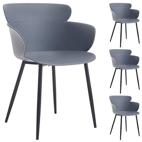 IDIMEX Esszimmerstuhl Catch, Stühle Esszimmer Küchenstuhl l im 4er Set mit Sitzschale und Armlehne aus Kunststoff in grau, modernes Design