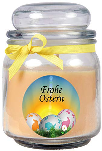 HS Candle Duftkerze als Ostergeschenk (Vanille-Duft), Design: Ostereier - Kerze als Osterdeko - 300g. Wachs mit ca. 70 Stunden Brenndauer