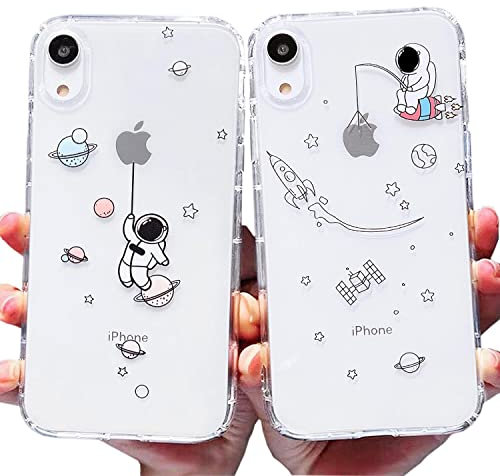 AMART 2Pack for iPhone XR Case Cute,Clear Case with Astronaut Design Planet Star Space Pattern Cover Soft TPU Cool Kids Girls Women Man Shockproof Cover for iPhone XR ONLY
