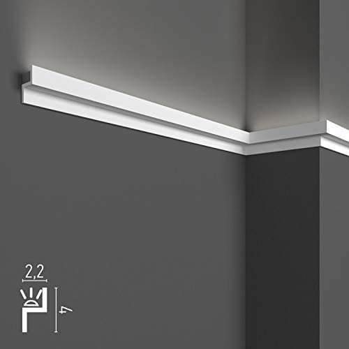 Cornici velette per led a soffitto e parete (4 o 10 metri lineari - KH902), per illuminazione indiretta con le strisce led | decorative, prefabbricate in duropolimero (4 metri)
