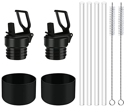 WIOR Trinkhalm-Deckel für Hydroflaschen, 2 schützenden Silikon-Stiefeln und 2 Reinigungsbürsten, passend für 340-1814 ml moderne Standard-Mundflaschen