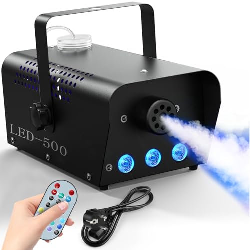 Nebelmaschine, Rauchmaschinen mit Kabelloser Fernbedienung Led 7 Farbige 500W Klein Nebel Maschine Passend Nebelmaschine für Party Halloween Hochzeit Bühne Weihnachten & Bühnenauftritte usw - Schwarz
