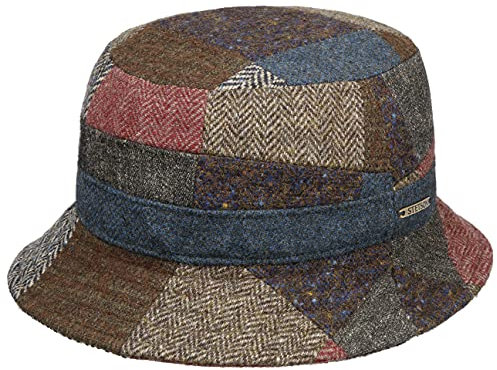 Stetson Patchwork Bucket Fischerhut Wollhut Anglerhut Stoffhut Damen/Herren - Made in The EU mit Futter, Futter Winter Herbst-Winter - S (54-55 cm) braun-blau