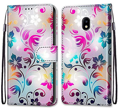 Mo-Somnus Kompatibel mit Samsung Galaxy J3 2017 / J330 Hülle, Leder Handyhülle mit Kartenfach Geld Slot Ständer PU Ledertasche Wallet Flip Brieftasche Magnetische Schutzhülle Case Etui (Blume 1)