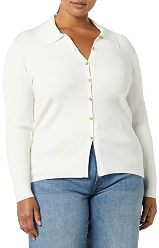 Amazon Essentials Cardigan Stile Polo Elasticizzato a Costine con Spessore Sottile Donna, Avorio, XS