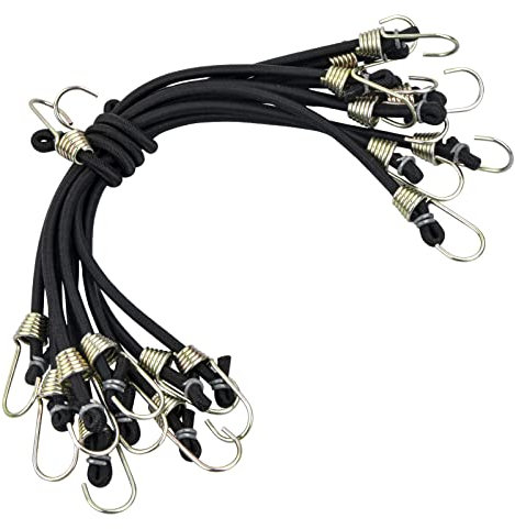 Colexy Tendeur Elastique avec Crochet, 10 Pcs 25cm Sangles de Rangement Robustes, Universels Robustes Tendeurs Sandow, Sangles de Tension Multifonction pour Vélos Et Tentes, Sangle à Bagage, Noir