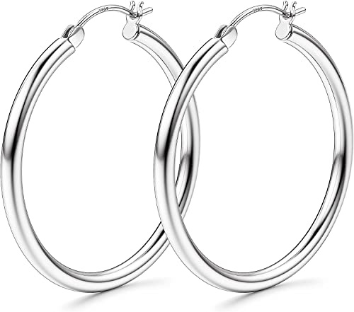 KRFY Chunky Creolen 925 Sterling Silber Post Hypoallergene 14K Echtgold Plattiert Ohrringe Mittel Groß Creolen für Damen 30mm