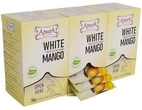 Apsara Premium White Mango Tea – 3er Set (60 Teebeutel) – Fruchtige Mischung aus Weißem & Grünem Tee mit Mango & Brombeere – Aromatischer Genuss für heiße & kalte Teemomente