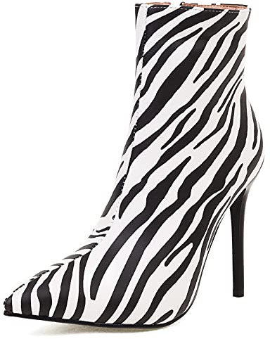 Bviennic Donna Inverno Moda Appuntito Polacchine Tacco A Spillo Warm Festa Scarpe Vestito Tacco Alto Stivaletti Zebra Numero 40.5 EU-42Cn