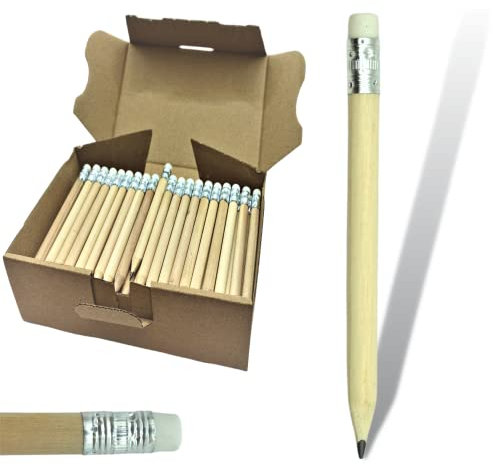IT`SYOUR+ Mini-Holzbleistifte (100 Stk.) Halbstifte mit Radiergummi - rund - 10 cm Kurzer Holzstift zum Schreiben - Halber Golf-Bleistift - (Holzfarbe)