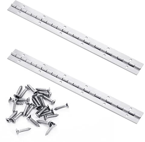 30 cm Klavierscharnier, 2 Stück Scharnier Edelstahlscharnie mit Löchern, Strapazierfähig Poliert Klavierscharniere für Aufbewahrungs Box, Bootsschränke, Schraube Inklusive (Silber)