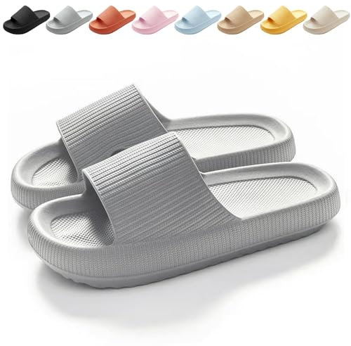 Calish Badeschuhe Herren Damen Cozislides Original Slippers Cloudyzz Schlappen Wolke Rutschfeste Badelatschen Hausschuhe Sommer Pantoletten Badeschlappen Flip Flops Indoor/Outdoor, Grau, 36-37 EU