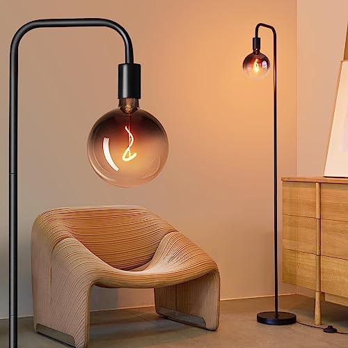 ONEWISH Floor Lamp for Living Room - Minimalist Industrial Standing Lamp with Modern LED Bulb, Globe Black Clear Glass 6, 1800K Warm Ambiant Lighting Decorative Tall Floor Lamp for Bedroom Office