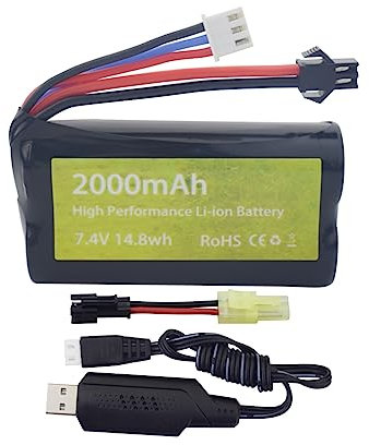 7.4V 2000mah Li-ion Battery with SM-2P Plug and USB Charging Cable for Skytech H101 H103 H105 RC RC Boat and MN D90/91, MN 99/99s RC Car high speed RC Car Battery