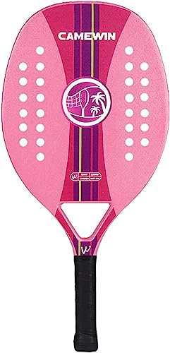 Set di racchette da tennis da spiaggia, con superficie in fibra di carbonio con nucleo in memory foam EVA, racchetta da tennis da spiaggia, perfetta per divertimento, rosa