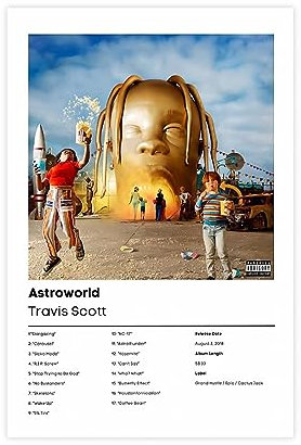 ETOMEY Travis Scott Album Art Poster (1) Leinwand Poster Schlafzimmer Dekor Sport Landschaft Büro Zimmer Dekor Geschenk ungerahmt 30 x 45 cm