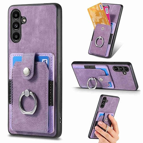 Samsung A34 5G Case Samsung Galaxy A34 5G Phone Case Wallet Shockproof Bumper with Ring Holder Card Slots PU Leather Cover Car Mount Kickstand Anti-Drop Shell for Samsung A34, Purple