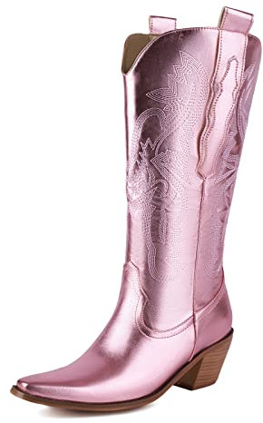 Wavyvigs Stivali da cowboy metallizzati a metà polpaccio da donna Stivali western ricamati scintillanti Stivali da cowgirl Pink Mark Size 39