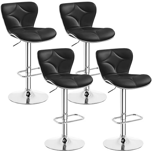 Yaheetech Lot de 4 Tabourets de Bar Réglables en Hauteur Revêtement en Similicuir Chaises de Bar Sièges Pivotant sur 360° Design Ergonomique et Capitonnée Tabourets Hauts Dossier Repose-Pied Noir