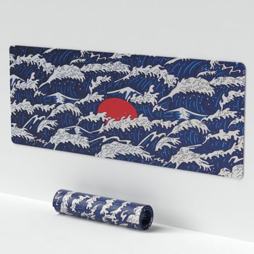 Japanese Anime Gaming Mouse Pad, Blue Coral Sea Extended Keyboard and Mouse Pad, Large Non-Slip Desk Pad for Friends, Family, Colleague As Gifts (11.8 * 27.6in)