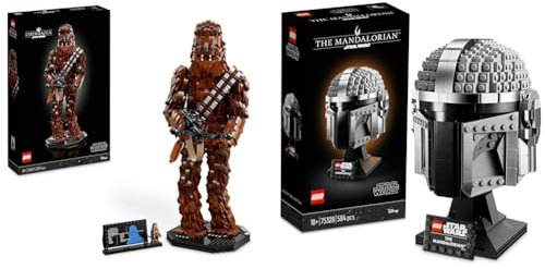 LEGO 75371 Star Wars Chewbacca & 75328 Star Wars Mandalorianer Helm Modell, Sammlerstück Zimmer-Deko und EIN tolles Geschenk für Erwachsene, Bausatz, Männer, Frauen, Mama, Papa, Sammler-Geschenkidee