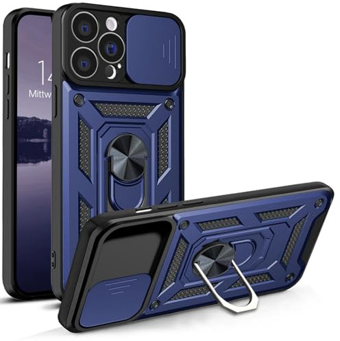 LBH Armor Hülle kompatibel mit Apple iPhone 13 Pro Max Case mit Kameraschutz Outdoor Stoßfest Handyhülle 360 Grad Metal Ring Halter Ständer Schutzhülle für Handyhalterung Auto Magnet Blau