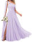 KURFACE Vestido de dama de honor con un hombro descubierto para mujer, con capa y abertura lateral, gasa, vestido largo formal para invitada de boda, Lila, 44