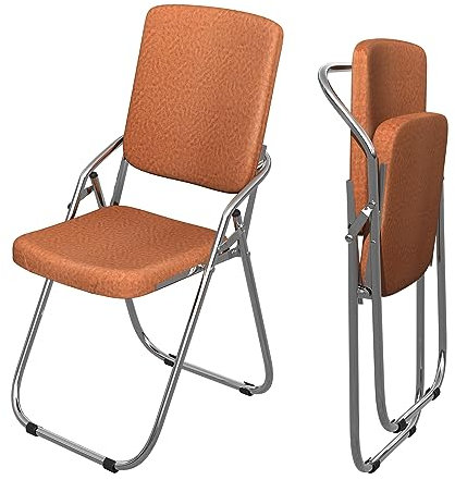 HAMHAIGO 2er Set Klappstuhl Besucherstuhl Bequemer Klappstuhl mit Lederbezug Klappbare Esszimmerstühle sind geeignet für Küche, drinnen, draußen, Konferenzraum Braun-B