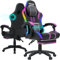 VANSPACE Gaming Stuhl mit Lautsprechern und LED-Leuchten Großer Stuhl Gaming Sessel mit Massagefunktion Ergonomischer Bürostuhl mit Fußstütze Kopfstütze Lendenkissen für Erwachsene Lila Schwarz