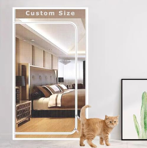 Custom Size Cat Screen Door, Anti-mosquito Fly Door Mesh, Self-Adhesive Netting, Double Zip Door Screen Prevent Dogs Cats Running Out from Home