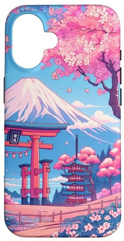 Anime Lofi Japanese Landscape Mount Fuji Torii Gate Case for iPhone 16