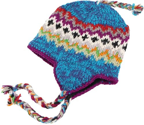 GURU SHOP Wollmütze mit Ohrenklappen, Norwegermütze, Wintermütze - Blau/bunt, Herren/Damen, Wolle