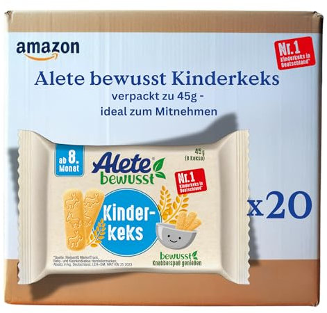 Alete bewusst Kinderkeks, ab dem 8. Monat, Butterkeks aus Weizen für Kinder, handlich verpackte Kekse als kleiner Snack, perfekt für unterwegs & zwischendurch, 20 x 45 g