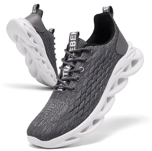 TIANZEBEN Herren Schuhe Laufschuhe Walkingschuhe Sportschuhe Turnschuhe Running Tennis Fitnessstudio Sneaker Freizeit Fashion Leichtgewichts Atmungsaktiv Grau 43